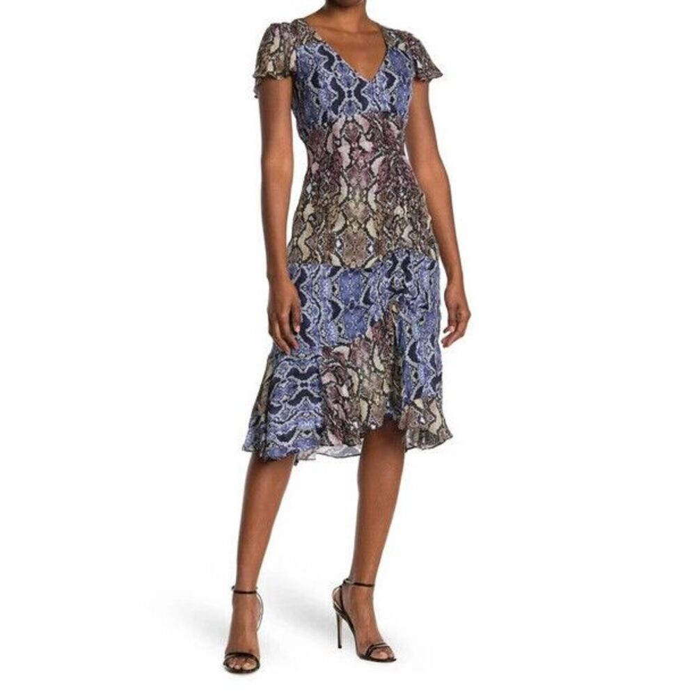PARKER Womens Delia Midi Short‎ Sleeve Dress In Python Multi Size 2
